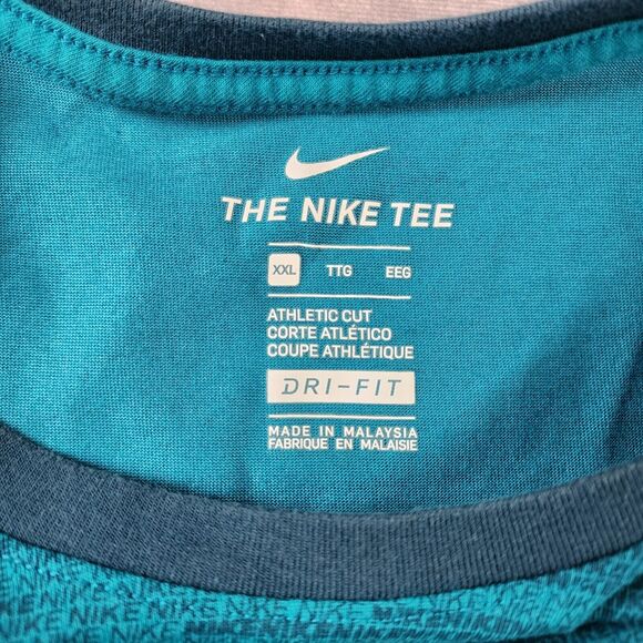 Nike Shirt Mens 2XL Blue Dri Fit Print All Over Stretch Athletic Stretch Crew - Picture 2 of 8